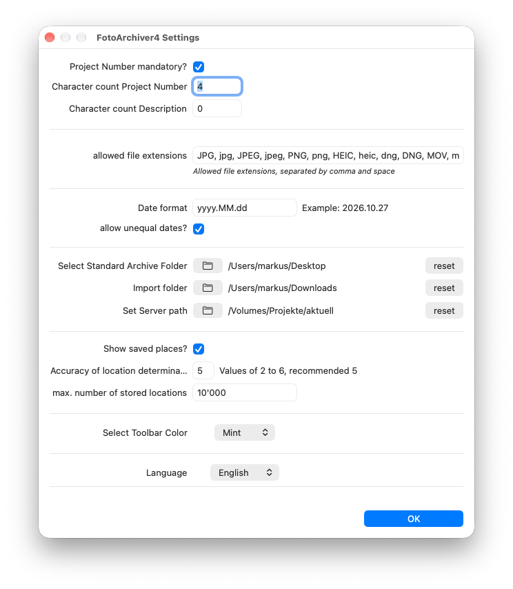 FotoArchiver4 Settings